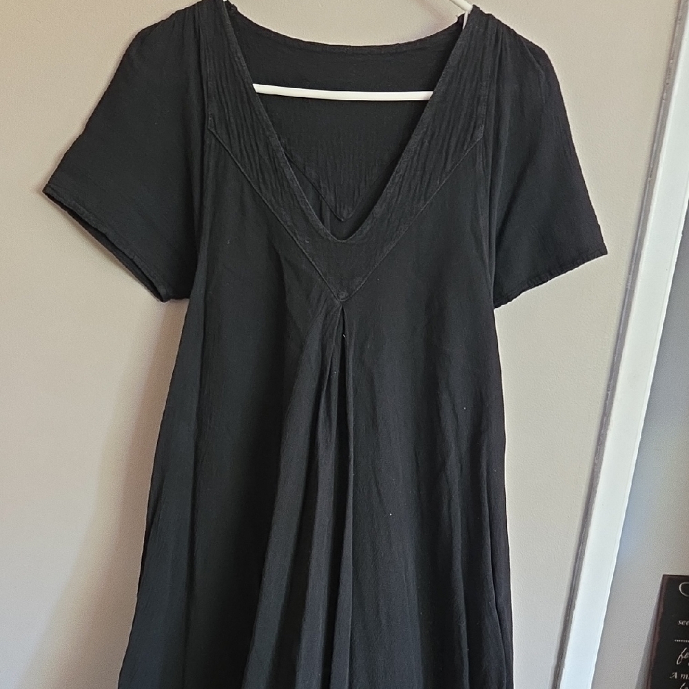 Black Gauze Short Sleeve Dress